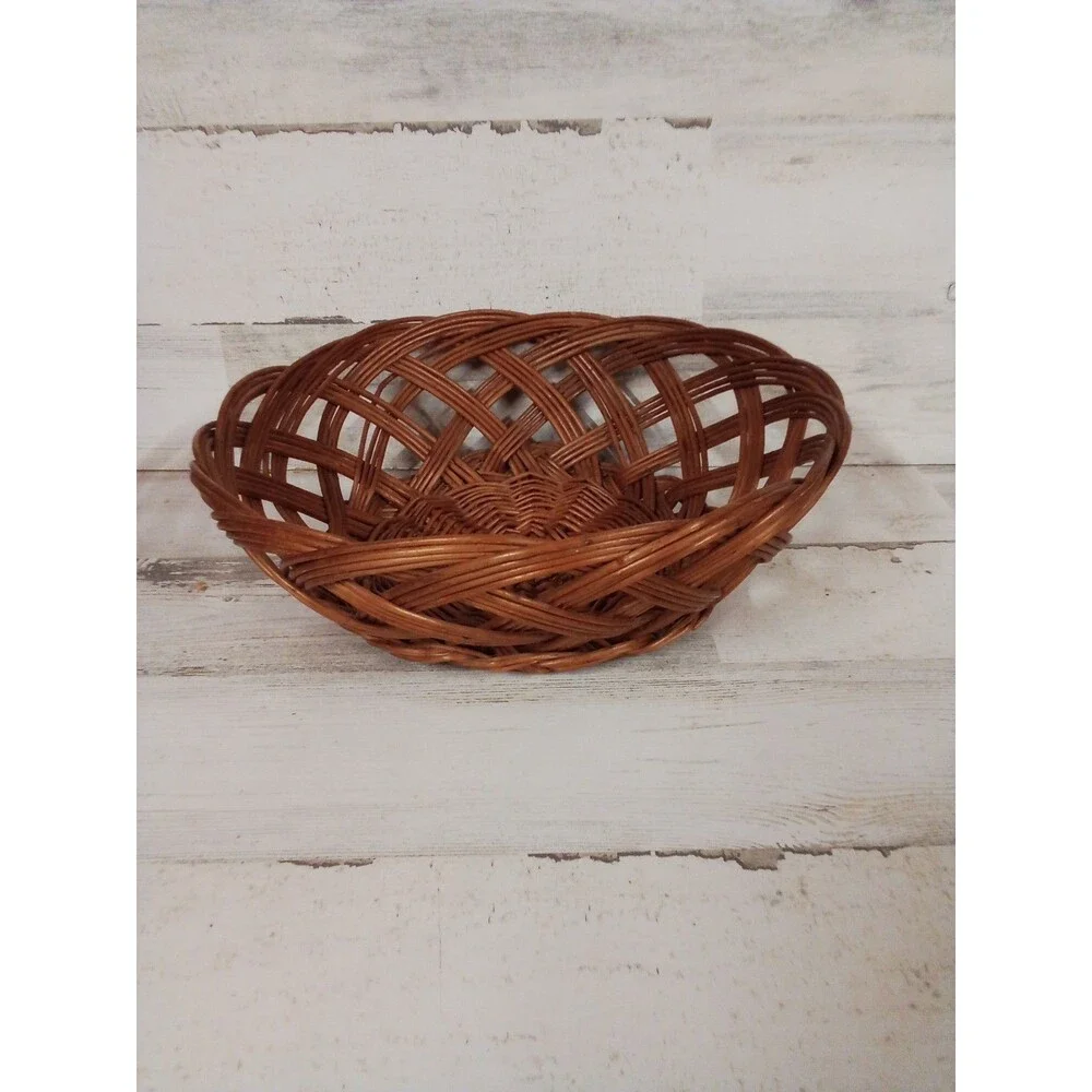 Round Wicker Dark Wood Color Basket Great For Storage Or Decor
